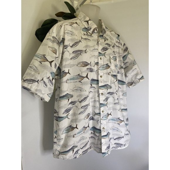 Columbia Men's Fish Print Button Up Shirt XL Vintage Pocket Logo 100% Cotton EUC - Picture 16 of 16